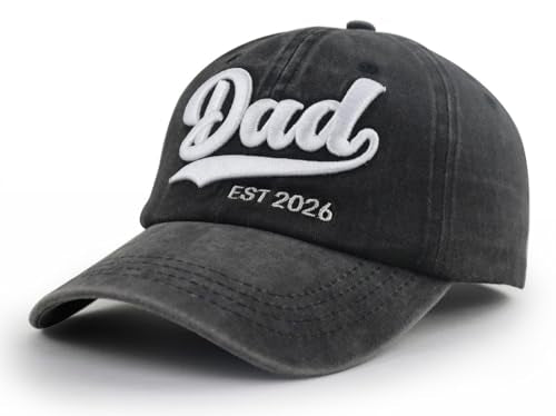 2PCS Mom and Dad EST 2026 Hat, 3D Embroidered Adjustable New Parents Gifts Baseball Cap - color: Dad Black
