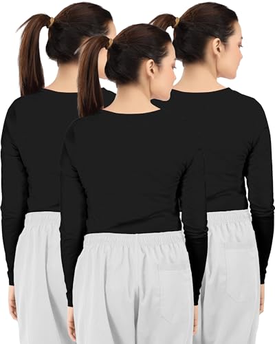 Soft Stretch Cotton Blend Women's Underscrub Shirt Slim Fit Comfort Tee - color: Black/Black/Black, size: Medium