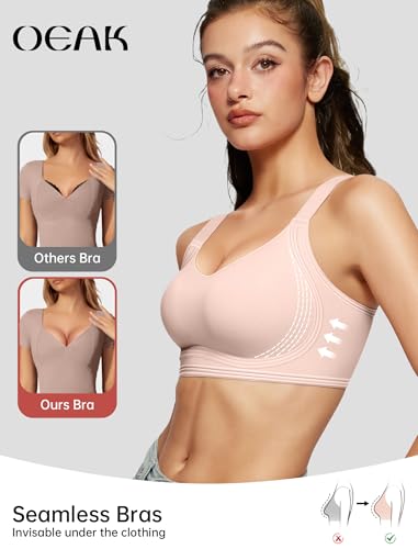 OEAK Women Jelly Bra Wireless Anti Sagging Full Coverage Bras - color: Nude, size: Large