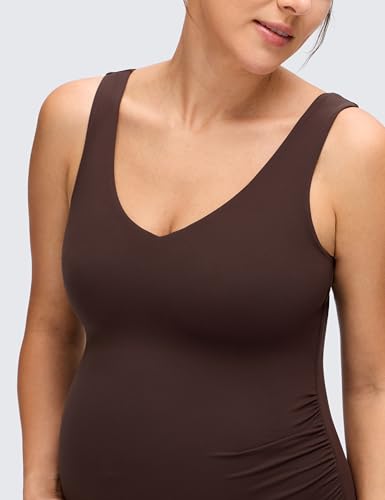 CRZ YOGA Maternity V Neck Romper - color: Hot Fudge Brown, size: Medium