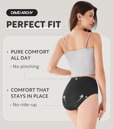 DAVID ARCHY Women's Bamboo Rayon Briefs, High-Waisted Underwear, 4/6 Pack - color: Black, size: XX-Large