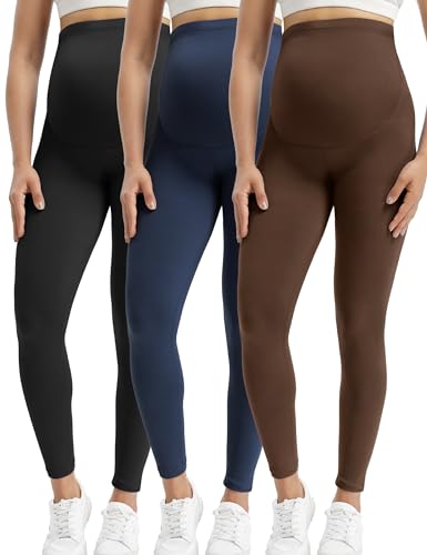Buttergene Maternity Leggings Buttery-Soft 28'' Maternity Yoga Pants - color: 1-3pack Black/Coffee/Navy, size: Medium