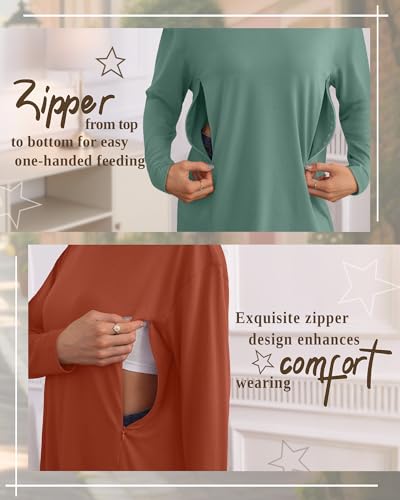 3 Pack Nursing Breastfeeding Tops - color: Caramel, Light Green, Black, size: Large