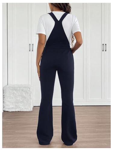 OYOANGLE Women's Maternity Side Button Jumpsuit Sleeveless Overalls - color: Deep Blue, size: XX-Large
