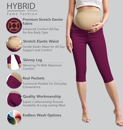Hybrid & Company Women's Maternity Capri Pants - color: Capri-maroon, size: Large