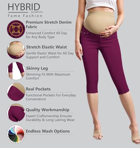 Hybrid & Company Women's Maternity Capri Pants - color: Capri-maroon, size: X-Large