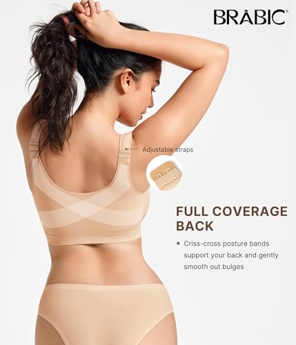 BRABIC Front Zip Closure Bras for Women - color: Beige, size: Medium