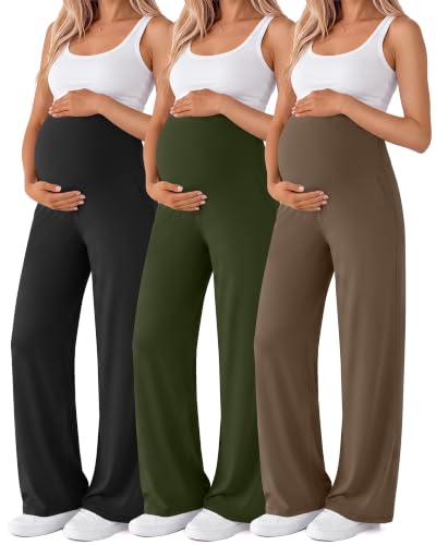 3 Pack Womens Maternity Wide Leg Yoga Pant with Pockets S 3Color