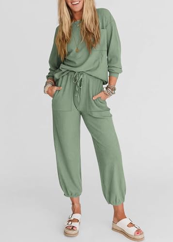 KIRUNDO Lounge Sets for Women 2026 Fall Comfy Postpartum Going Home Outfits - color: Bean Green, size: X-Large