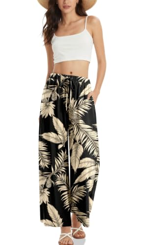 TARSE Women's Linen Wide Leg Pants with Pockets - color: Coconut Leave, size: Medium