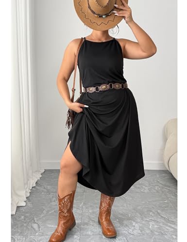 POGTMM Womens Plus Size Dress Boho Sleeveless Maxi Long Halter Sundress - color: Black, size: 4X-Large