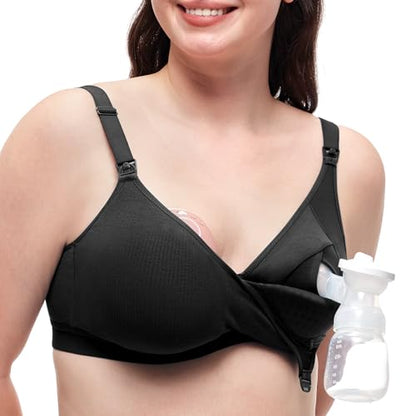 Momcozy Hands-Free Pumping Bra, Breathable Tencel™ Fabric Breast Pump Bra - color: Black, size: Small