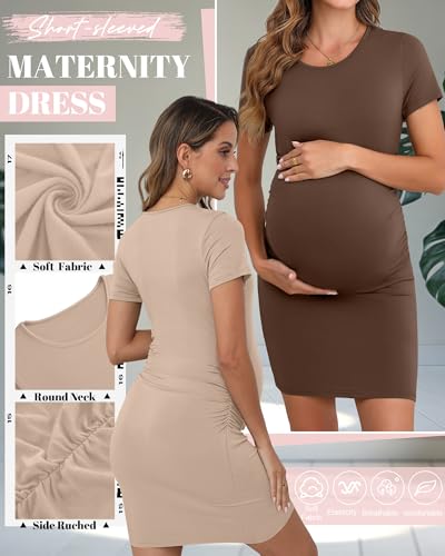 Riyiper 3 Pack Womens Maternity Short Sleeve Dresses - color: Black, Coffee, Khaki, size: Large