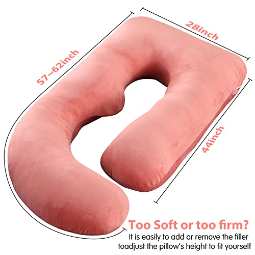 Elover U Shaped Pregnancy Pillow,Full Body Maternity Support - color: Velvet -Pink