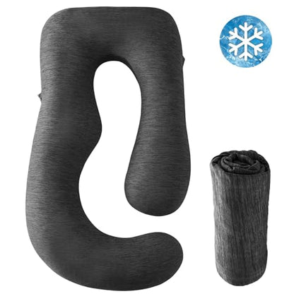Sasttie Cooling Pregnancy Pillow Cover for 57-inch Maternity Pillow, Black - color: Black