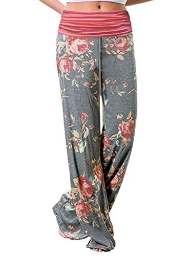Gracyoga Womens Comfy Pajama Pants Wide Leg Lounge Fold Over Pants Bottoms - color: Greyred, size: Medium