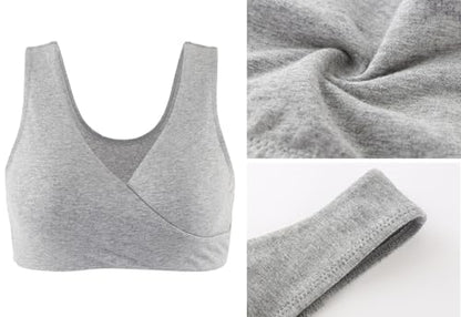 Women's Cotton Wireless Sleep Bra for Nursing and Maternity - color: Black+black+grey, size: Medium