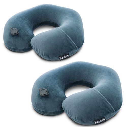 Keemall Inflatable Travel Neck Pillow for Airplane & Long Flights, 2 Pack - color: Deep Grey-2 Pack, size: Medium