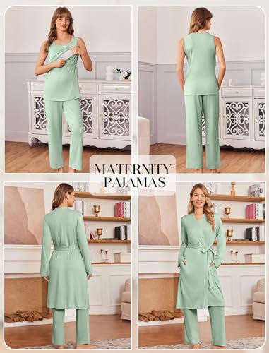 Maternity Sets Labor and Delivery Gown Postpartum Essentials Nursing Pajama - color: Light Green, size: Large