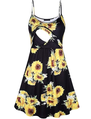 connche Nursing Dress for Breastfeeding Maternity Summer Dress Pockets - color: Sunflower, size: Small