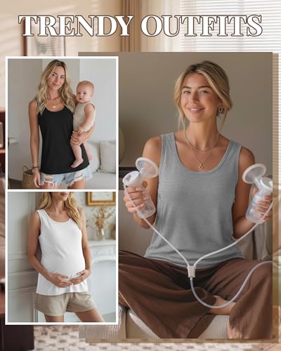 4 Pack Women's Nursing Tank Tops - color: Black, Light Gray, White, Coffee, size: XX-Large