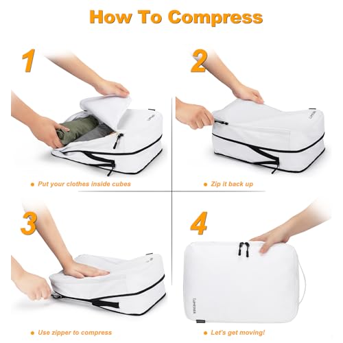 Lumesner 8 Set Compression Packing Cubes, Travel Suitcase Organizers - color: White