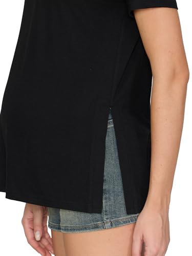 Women's Maternity Shirts, Crew Neck Maternity Top Short Sleeve - color: Black, size: Small