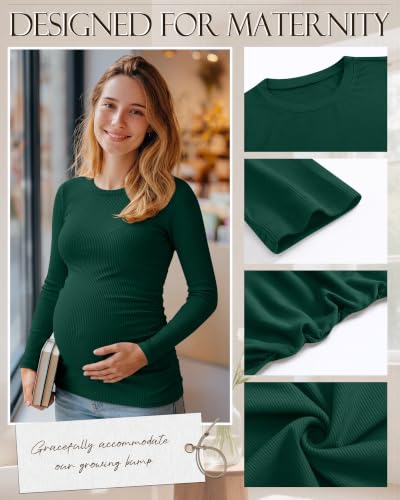 Ficerd 4 Pack Women's Maternity Shirts Long Sleeve Pregnancy Top - color: Black, Dark Green, Navy Blue, Khaki, size: Large