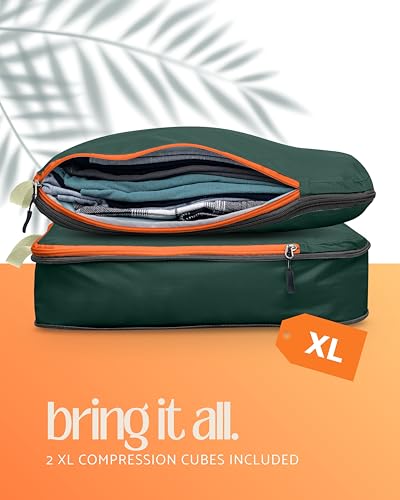 TRIPPED Travel Gear Large Compression Packing Cubes 7-Piece Set for Travel - color: Green/Orange
