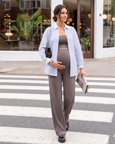 G4Free EverGoing Maternity Pants Over the Belly Pregnancy Work Trousers - color: Taupe, size: Medium