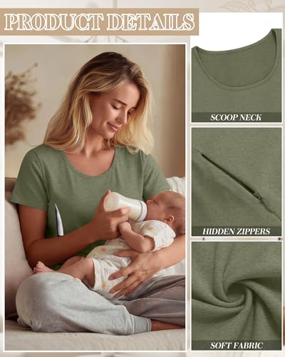 Huukeay 3 Pack Women's Nursing Shirts - color: Gray Green, Cream, Coffee, size: X-Large