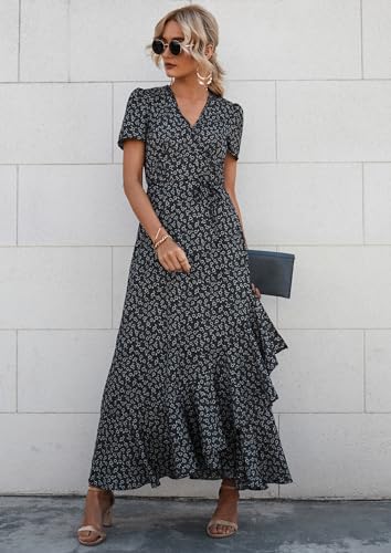 PRETTYGARDEN Women's Boho Floral Summer Maxi Dresses - color: Black, size: X-Large