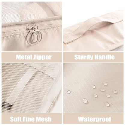 8 Set Packing Cubes for Suitcases, INVODA Travel Luggage Packing Organizers with Laundry Bag, Compression Storage Shoe Bag, Clothing Underwear Bag (Beige) - color: Beige
