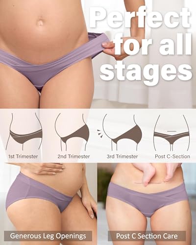 Intimate Portal Cotton Maternity Underwear Under the Bump Bikini Panties - color: 6-pk Blume, size: Medium