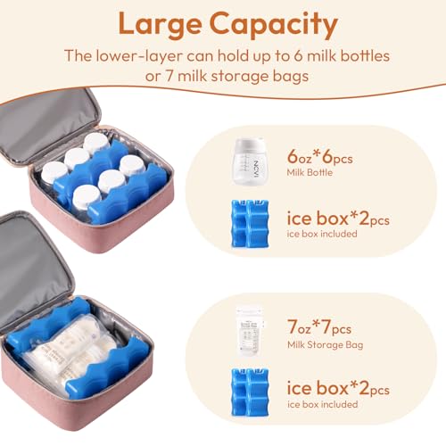 NCVI Breast Pump Backpack, Double Layer Removable, for Spectra/Medela - color: Baby pink