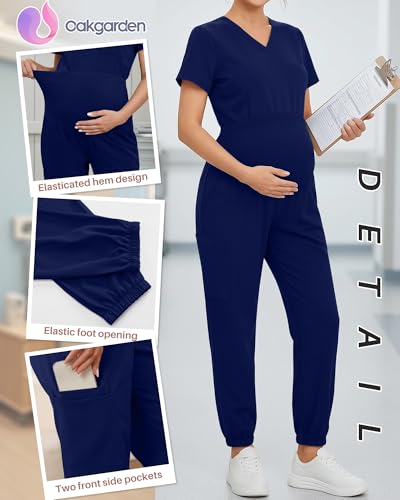 Oakgarden 2 Pack Women's Maternity Scrub Pants Pregnancy Scrubs - color: Black, Navy Blue, size: Large