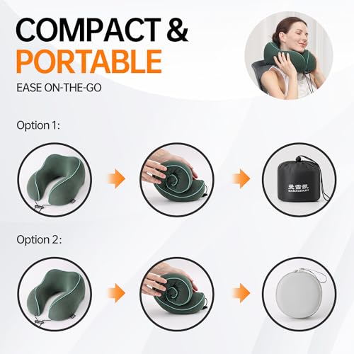 Travel Neck Pillow for Sleeping,100% Pure Memory Foam, Soft Head Support - color: Dark Green
