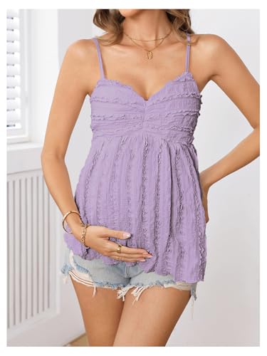 MakeMeChic Women's Maternity Babydoll Tank Tops Peplum Ruffle Cami Top - color: Mauve Purple, size: Medium