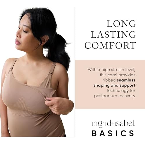 Ingrid & Isabel Basics - Postpartum Nursing & Pumping Cami for Breastfeeding - Seamless Nursing Tank Top - color: Taupe, size: X-Large