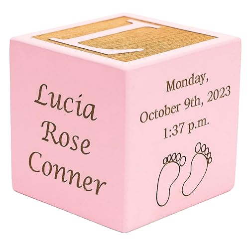 Personalized Baby Birth Block, Custom Newborn Keepsake Gift, Made in USA - color: Pink, size: 2"