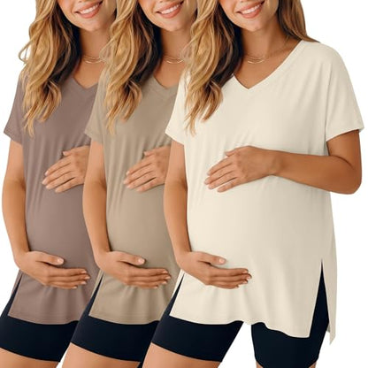 Ficerd 3 Pack Women's Maternity Shirts - color: Coffee, Khaki, Cream, size: Medium