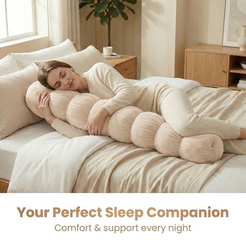 Pat. Pend. Small Body Pillow for Adults, 39 Inch, Beige - color: Beige, size: 39"x 7.87"