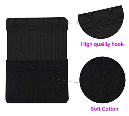 Tamlien 4 Hook Bra Extenders,Stretchy Soft Comfortable Bra Strap Extender - color: Black-6 Pcs Pack