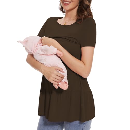 Bearsland Short Sleeve Nursing Top - color: Black & Simply Taupe & Chocolate Brown, size: Medium