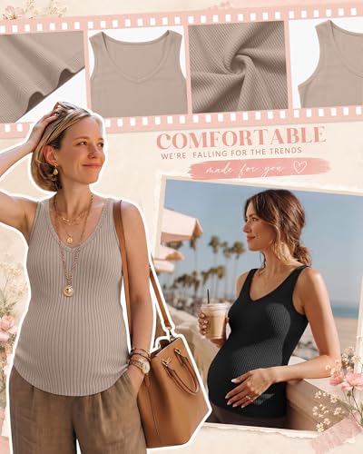 Neer 4 Pack Maternity Ribbed Tank Tops - color: Khaki, Coffee, White, Black, size: Large