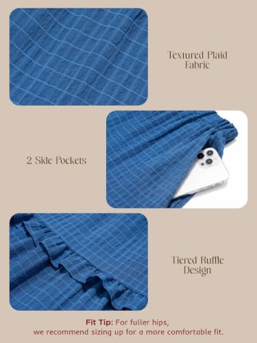 Womens Boho Maxi Skirt Long Flowy Skirt High Waisted Tiered Ruffle Skirt - color: Grey Blue, size: Small