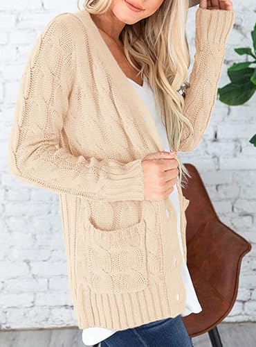 PRETTYGARDEN Women's Cable Knit Cardigan Sweaters Fall - color: Beige, size: X-Large