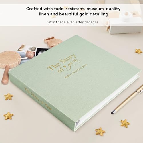 1DOT2 Timeless First 5 Years Keepsake Baby Memory Book for Boy or Girl - color: Sage Green