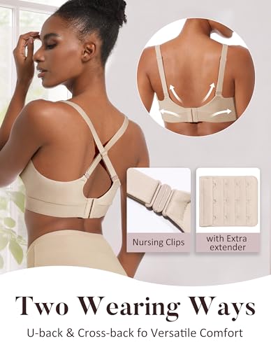 AIRCUTE Nursing Bras for Breastfeeding Seamless Postpartum Bra Soft Pregnancy Bra Wireless Maternity Bralette - color: Beige, size: X-Large