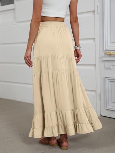 ANRABESS Women’s Summer Flowy Maxi Skirts with Pockets - color: Beige, size: Small